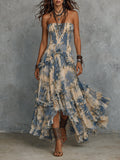 Veronica | Elegante vestito lungo in chiffon stampato senza spalline con volant