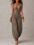 Wanda · Completo con bandeau in pizzo grigio e pantaloni harem in cotone plissettato