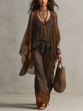 Raffaella | Set da tre pezzi vestaglia bohemiana a gradiente con stampa leopardata e taglio fluente