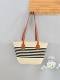 Borsa di paglia intrecciata versatile a tracolla singola, di grande capacità, per vacanze al mare e in spiaggia