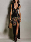 Romina | Vestito stampato in stile bohemien con scollo a V profondo e spacco alto