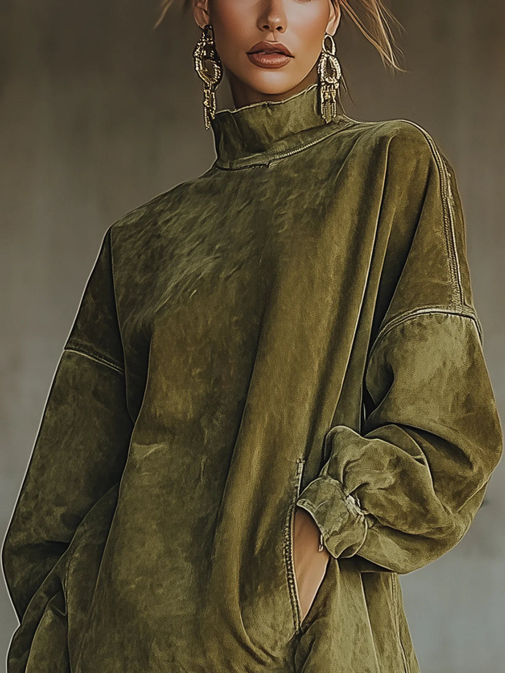 Cristina | Vestido de ante con cuello alto y flecos