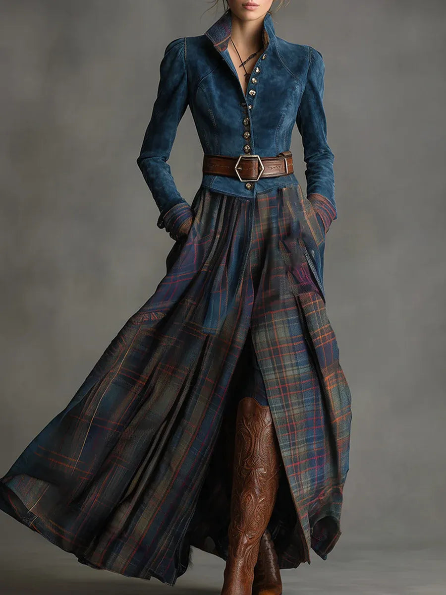Cristal | Vestido maxi en ante azul