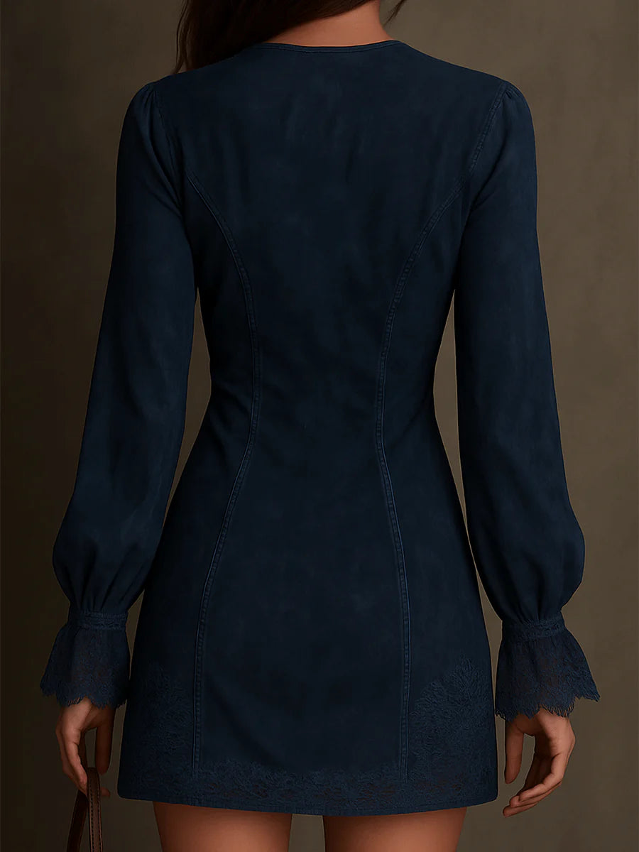 Azulena ❘ Vestido mini vintage de ante con encaje