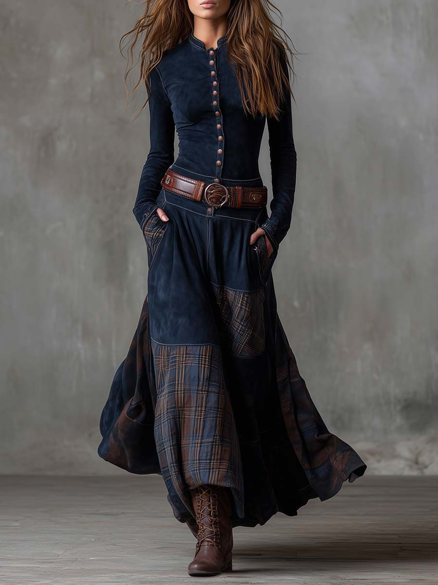 Nadia | Vestido maxi de ante con cinturón