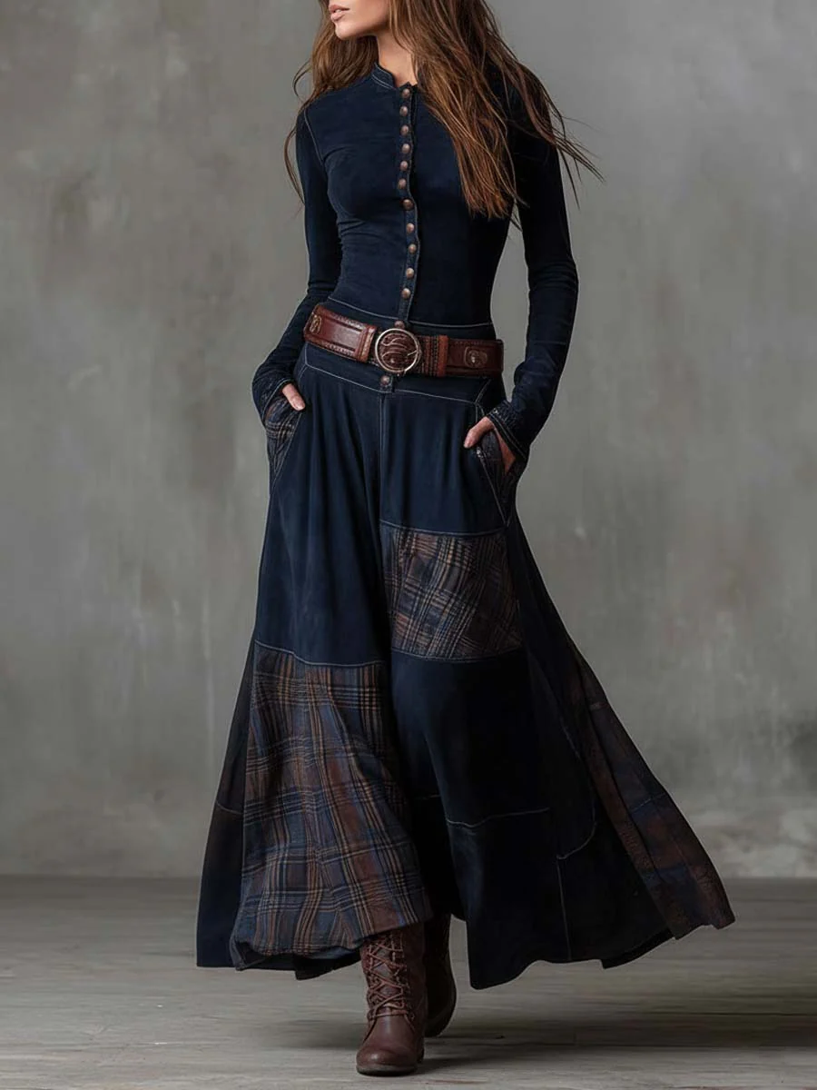 Nadia | Vestido maxi de ante con cinturón