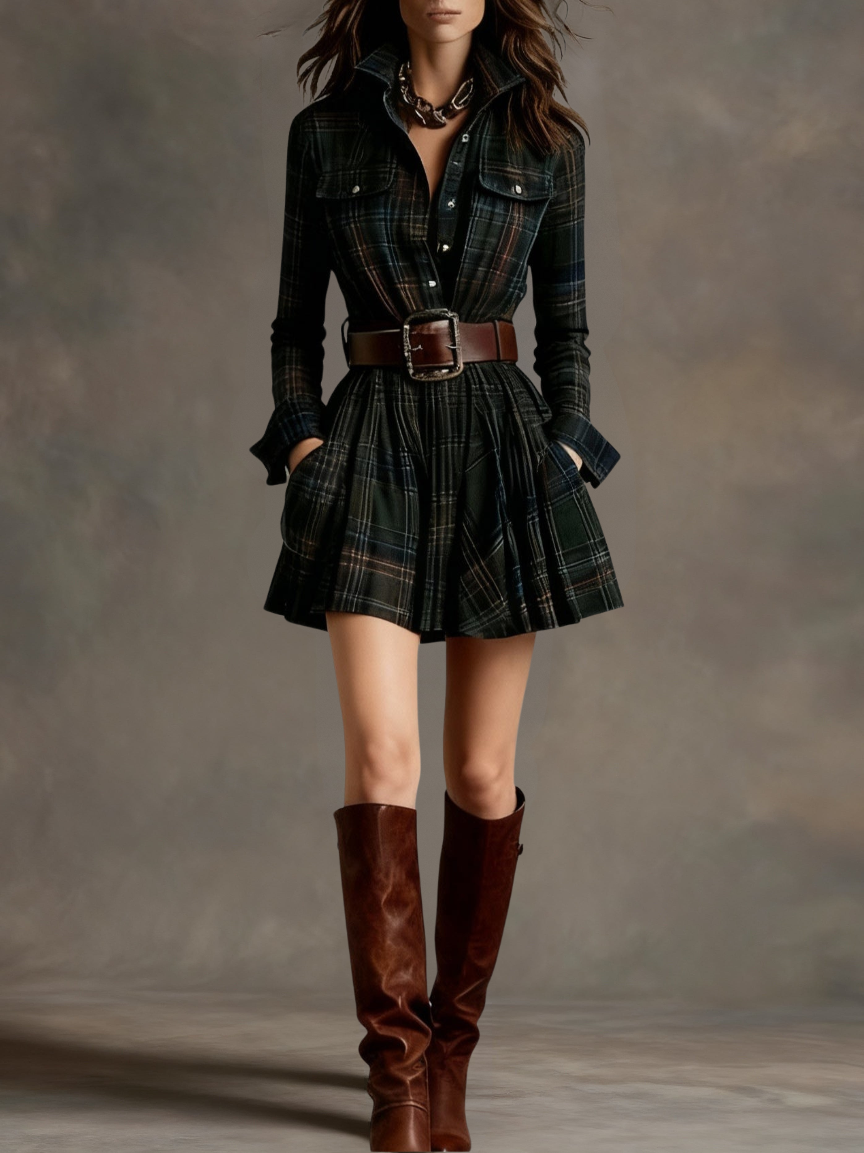 Leila | Vestido corto camisero de cuadros