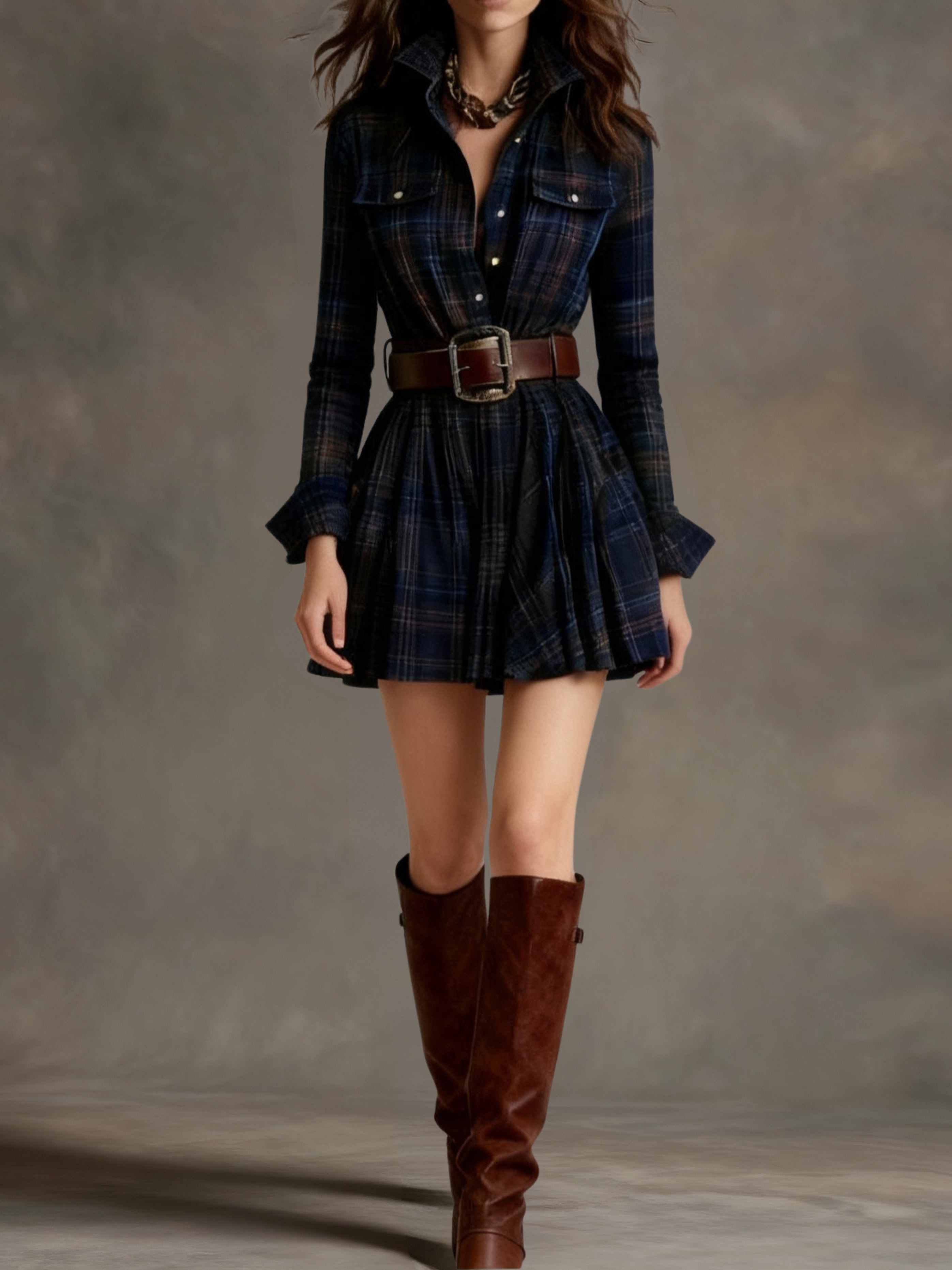 Leila | Vestido corto camisero de cuadros